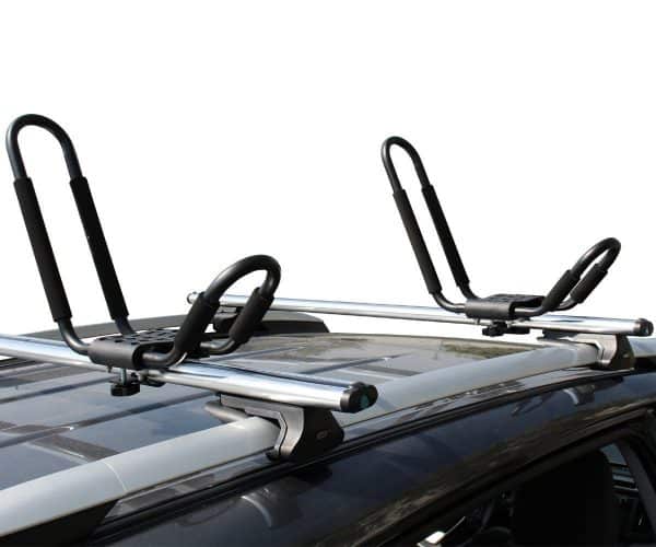 Kayak Roof Rack Attached to Cross Bars on SUV